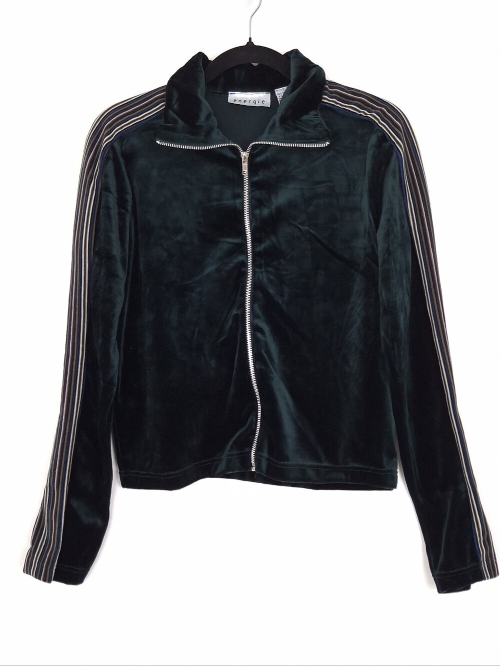 Energie vintage Y2K 2000s velour track jacket sporty athleisure full zip green